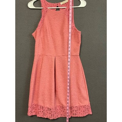 Rewind Women's Size M Fit & Flare Dress Pink Lace Hem Sleeveless Party