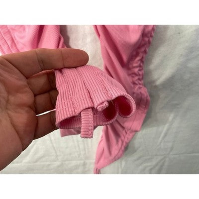 Stacked Leggings Womens L Pink Ribbed Ruched High Waist Streetwear