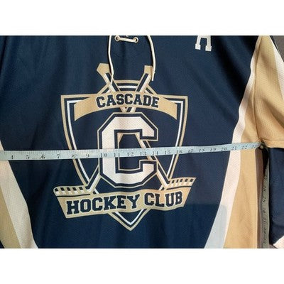 Cascade Hockey Club Jersey M/M 1/4 Lace Up Retro Adult Navy Beige "A" Pitzer #5