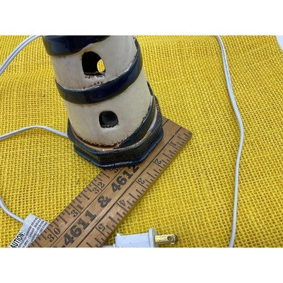 Lighthouse Accent Lamp Cream Navy Blue Nautical Night Light Decor