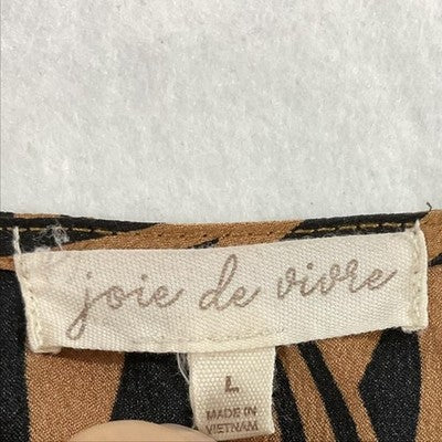 Joie De Vivre Dress Womens Large Brown Stripe Wrap Short Sleeve Tie Waist Midi