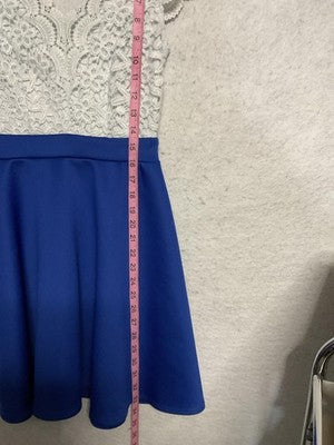 Vintage B. Darlin Dress Juniors 5/6 Blue White Lace Fit Flare Short Skater Party