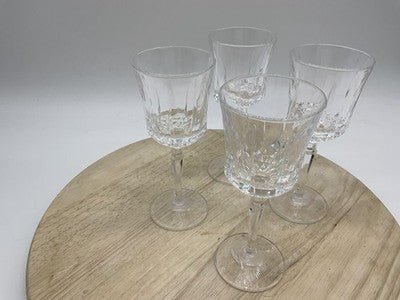 Unmarked Clear Pressed Glass Wine Glasses Set Of 4 Geometric Stemmed Barware