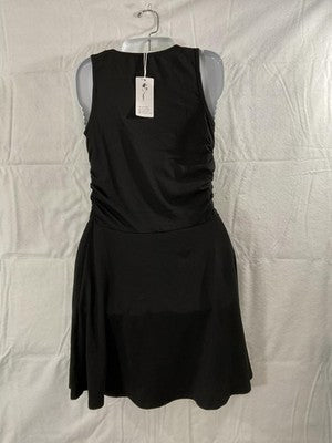 QEEPAN Dress Womens Small Black Sleeveless Ruched Fit Flare Tank Casual