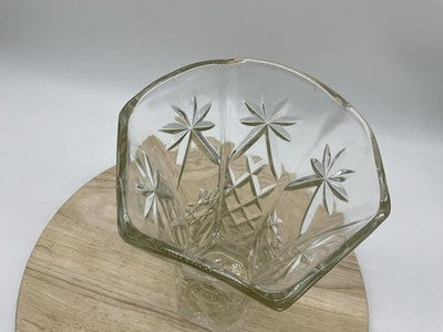 Clear Pressed Glass Flower Vase Starburst Pattern Hexagon VTG Decor Centerpiece