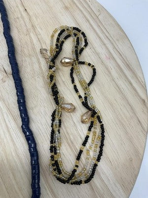 Lot 3 Beaded Necklace Womens Multicolor Layered Blue Black Yellow Jewelry Set