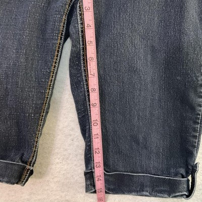 Cato Jeans Womens 12 Blue Dark Wash Mid Rise Cuffed Capri Embroidered Stretch