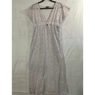 Spiaggia Dolce Lace Maxi Dress Womens L White V-Neck Crochet Beach Coverup Boho