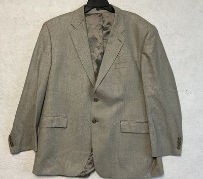 CHAPS Ralph Lauren Sport Coat Men 46 Beige Silk Wool Tweed Check Lined