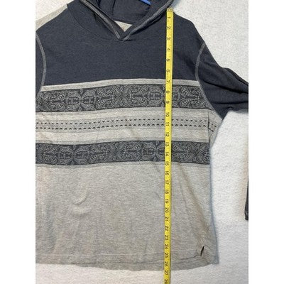 Overdrive Hoodie Mens Extra Large Gray Black Paisley Stripe Lightweight Pullover
