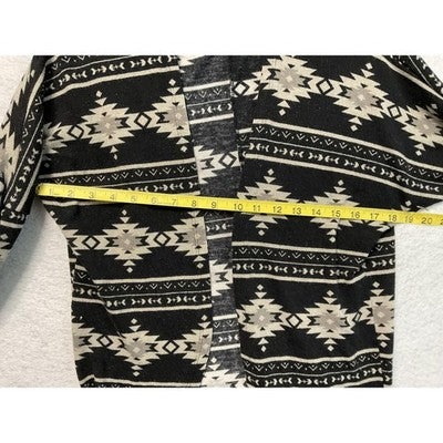 Southwestern Aztec Sweater Women Medium Black Beige Open Front Cardigan Knit USA