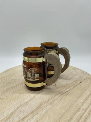 Vintage Siesta Ware Myrtle Beach Amber Glass Souvenir Beer Mugs Set Of 2 USA