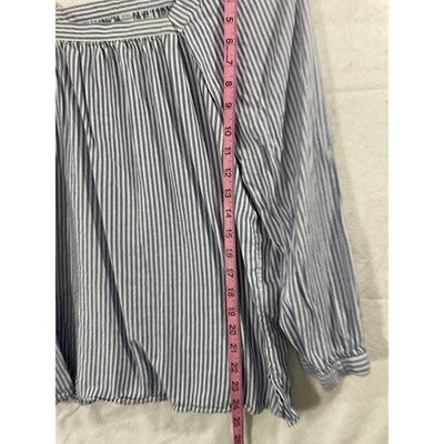 Old Navy Blouse Womens Large Blue White Striped Square Neck Long Sleeve Top
