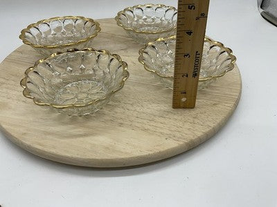 Dessert Bowls Set Of 4 Gold Rim Scalloped Circles Pattern Vintage Clear Glass
