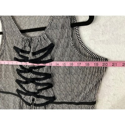 The Limited Blouse Womens XL Black White Striped Ruffle Front Peplum Sleeveless