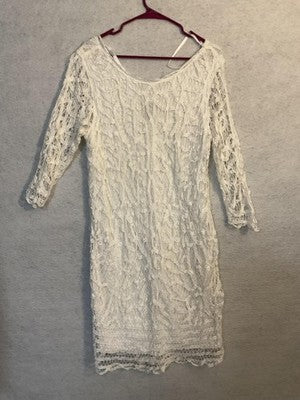 INC International Concepts Dress Womens 16W White Lace Crochet Sheath Midi Lined