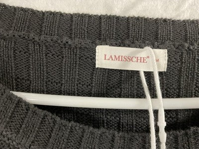 LAMISSCHE Sweater Womens Medium Gray Ribbed Bell Sleeve Relaxed Knit Pullover