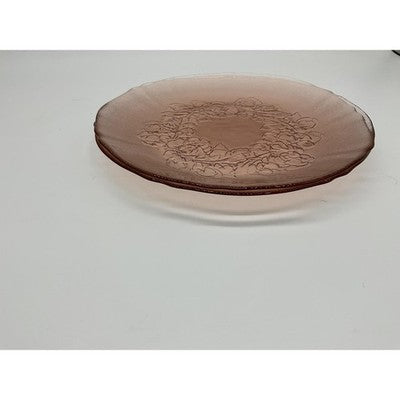 Vintage Pink Pressed Glass Luncheon Plates Set Of 2 Floral Art Deco Tableware