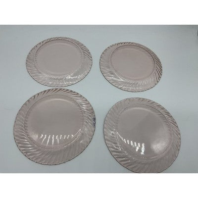 Pink Pressed Glass Dinner Plates Set Of 4 Swirl Pattern Retro Round Tableware