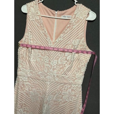 Sandra Darren 10 Blush Lace Dress Sleeveless Fit & Flare Floral V-Neck Lined