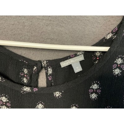 Charlotte Russe Boho Floral Print Knee Length Dress M Black Pink Bell Sleeves