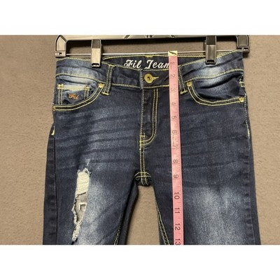 Fil Jeans distressed ripped skinny jeans yellow stitch Y2K streetwear Size 5