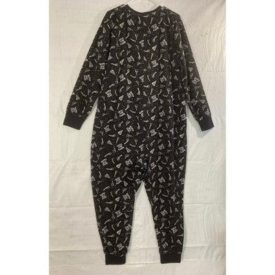 Jammies For Your Families Union Suit Women XL Black Happy New Year Fleece PJs