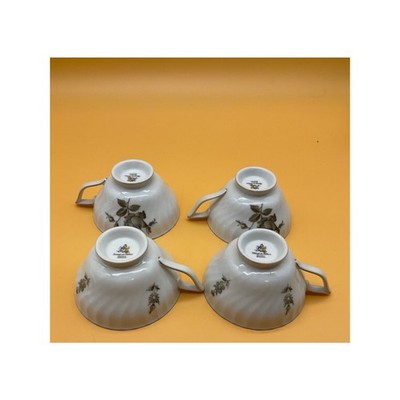 4 Cups Konigl Königl. pr. Tettau Bavaria Germany Grey Floral Gold Trim Vintage