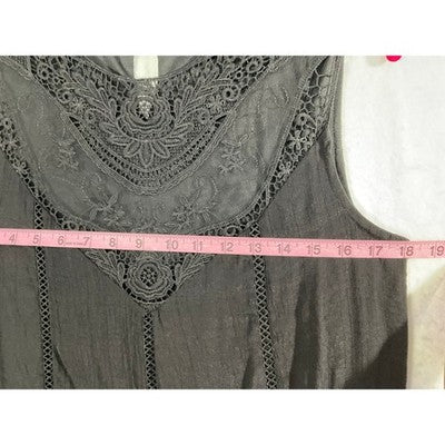 Wrangler Shift Dress Women Medium Black Crochet Lace Boho Sleeveless Mini