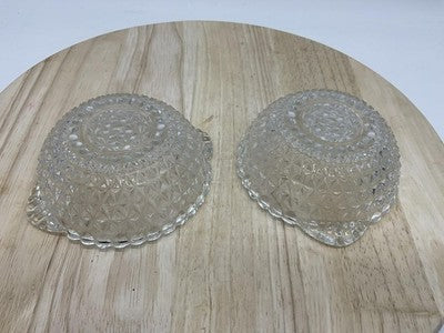 Vintage Clear Pressed Glass Berry Dessert Bowls Set Of 2 Diamond Point Pattern