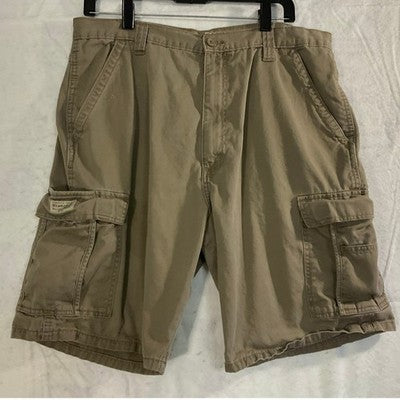 Wrangler Cargo Shorts Mens 36 Khaki Tan Cotton Twill Relaxed Fit Workwear