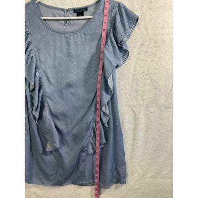 Select + Trend Ruffle Front Top Women XL Blue Chambray Flutter Sleeve Blouse