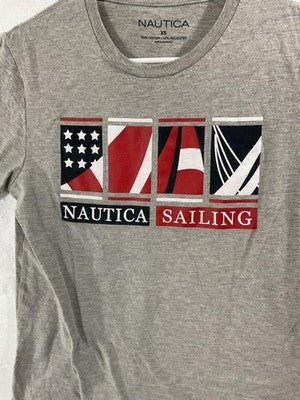 Nautica Shirt Mens XS Gray Sailing Flags Graphic Tee Tagless Nautical Patriotic