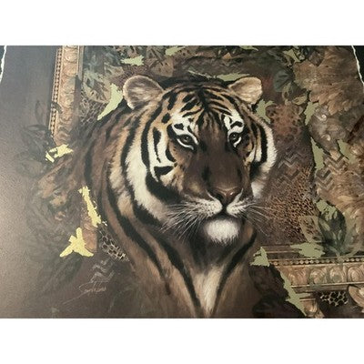Home Interiors Tiger Portrait Framed Art Print Matted 37x36 USA VTG Animal Print