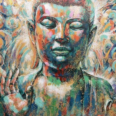 Colorful Buddha Canvas Print Wall Art Textured Abstract Gallery Wrapped Large