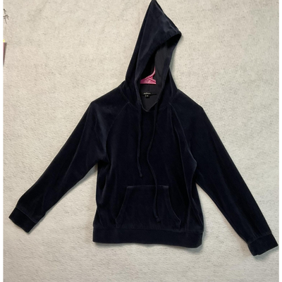 Ambiance Hoodie Womens Navy Blue Pullover Velour Long Sleeve Kangaroo Pocket