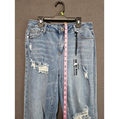 Traffic Jeans Wear Sz 7 Distressed Raw Hem Straight Leg Jeans Light Wash Stretch