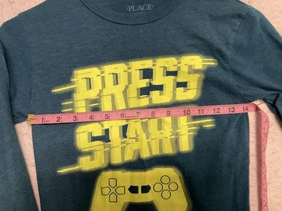 Place Shirt Boys 7/8 Blue Press Start Video Game Graphic Long Sleeve Tee