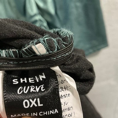 SHEIN Curve Bodycon Dress Womens 0XL Green Metallic Ruched V-Neck Sexy Clubwear