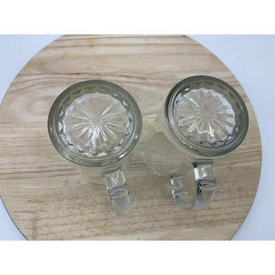 Clear Glass Beer Mugs 2 Pack 6.5" Tall Vintage Retro Heavy Thick Base Handles