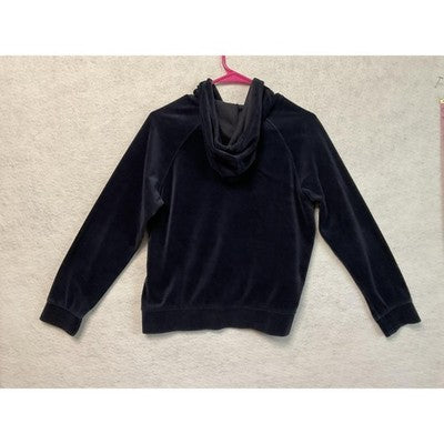 Ambiance Hoodie Womens Navy Blue Pullover Velour Long Sleeve Kangaroo Pocket