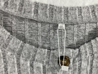 DOLANE Shirt Womens 4XL Gray Ribbed Knit Striped Long Sleeve Plus Size Top