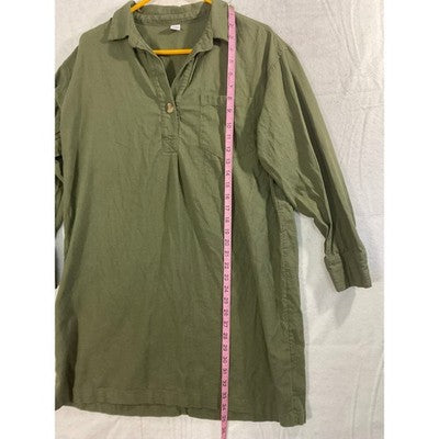 Old Navy Tunic Top Women Large Olive Green Linen Blend Long Sleeve Utility Shirt