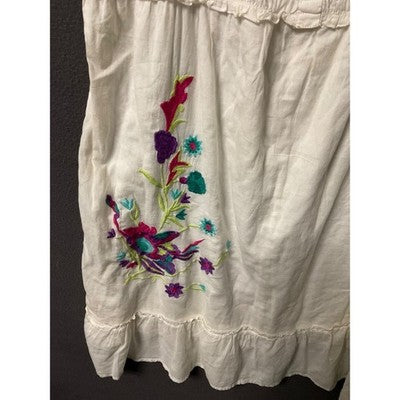 Claudia Richard VTG Ivory Embroidered Dress Women's M Boho Peasant Smocked