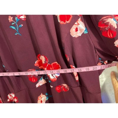 Old Navy Fit & Flare Dress Womens XXL Burgundy Floral Fluted Sleeve Smocked Mini