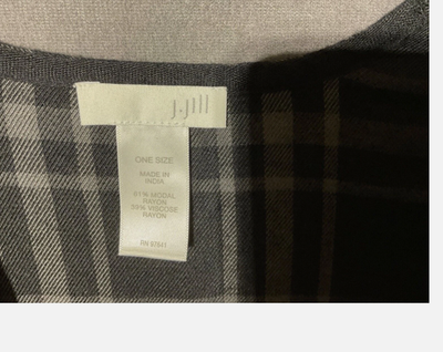 J. Jill Poncho Womens One Size Gray Plaid Kimono Lightweight Fringe Open Front
