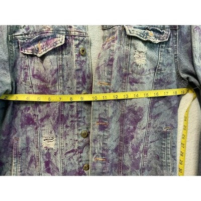 Carbon Jacket Mens Medium Blue Purple Denim Distressed Hooded Streetwear Grunge