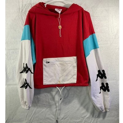Kappa Cropped Hoodie Womens Medium Red Colorblock Logo Streetwear Pullover