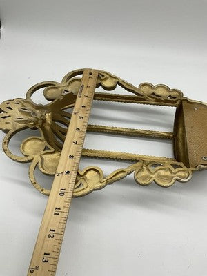 Gold Resin Wall Vase Large Scroll Woven Basket Planter Hanging Floral Decor MCM