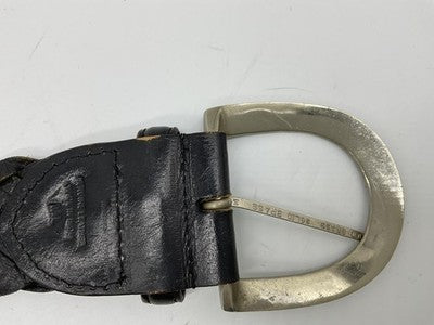 Braided Leather Belt Mens Medium Large Black Solid Brass Buckle Dress Casual